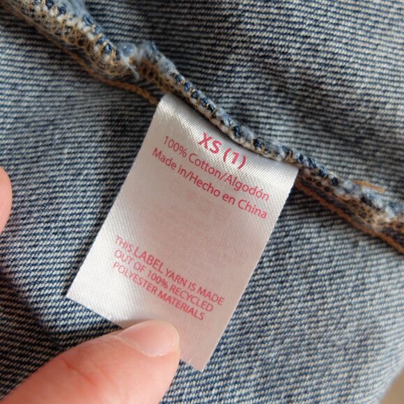 No Boundaries Juniors Distressed Dark Wash Short Sleeve Cropped Shacket Size XS - Picture 6 of 7